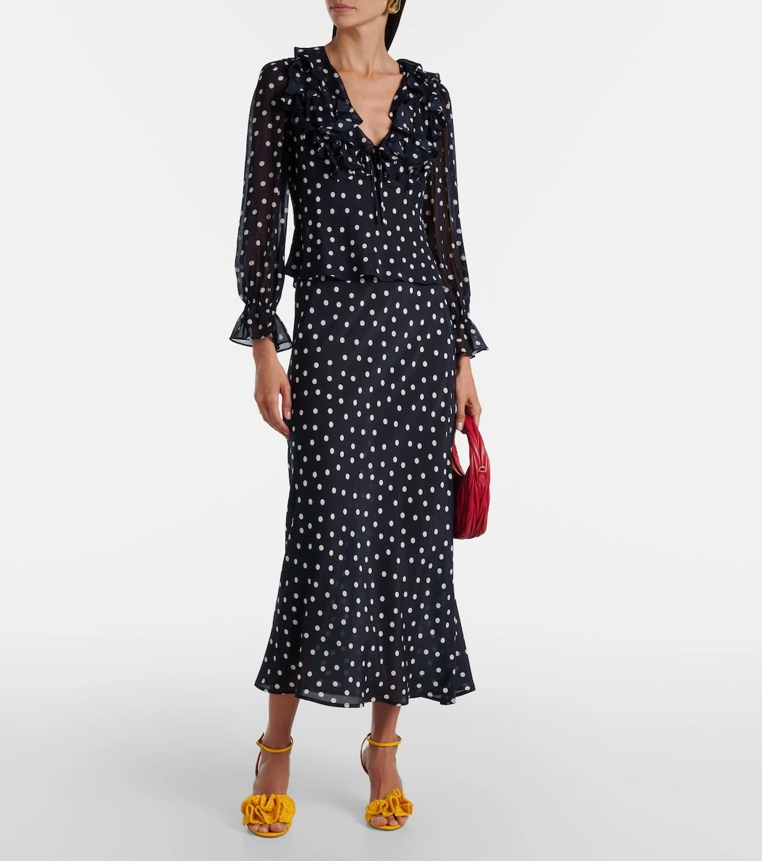 Rixo - Ardith polka-dot silk midi skirt