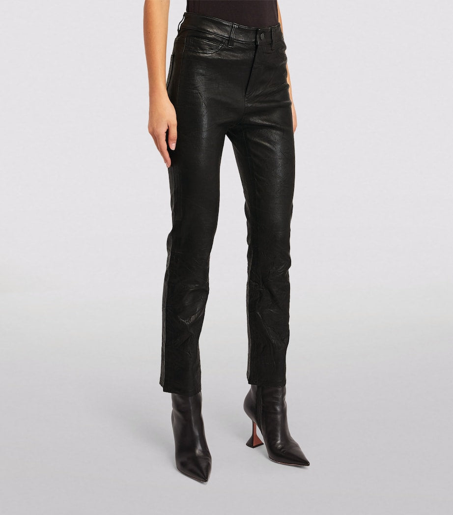 PAIGE Black Leather High-Rise Cindy Trousers