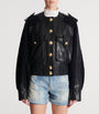 Black Tweed-Trim Leather Jacket