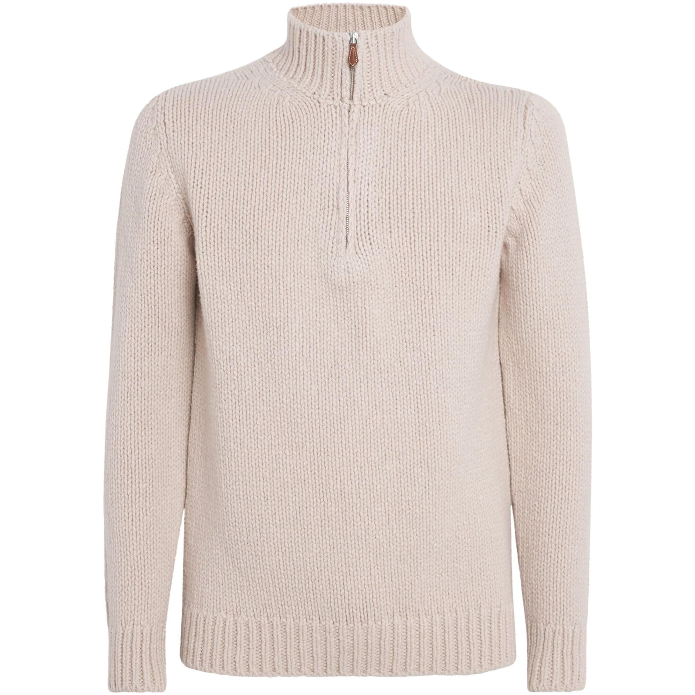 Beige Wool Quarter-Zip Sweater