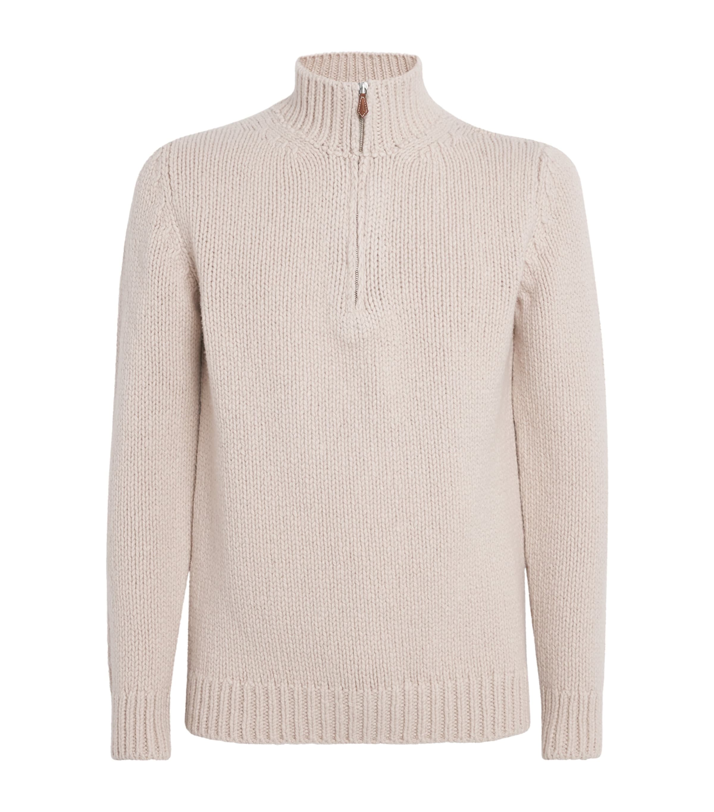 Beige Wool Quarter-Zip Sweater
