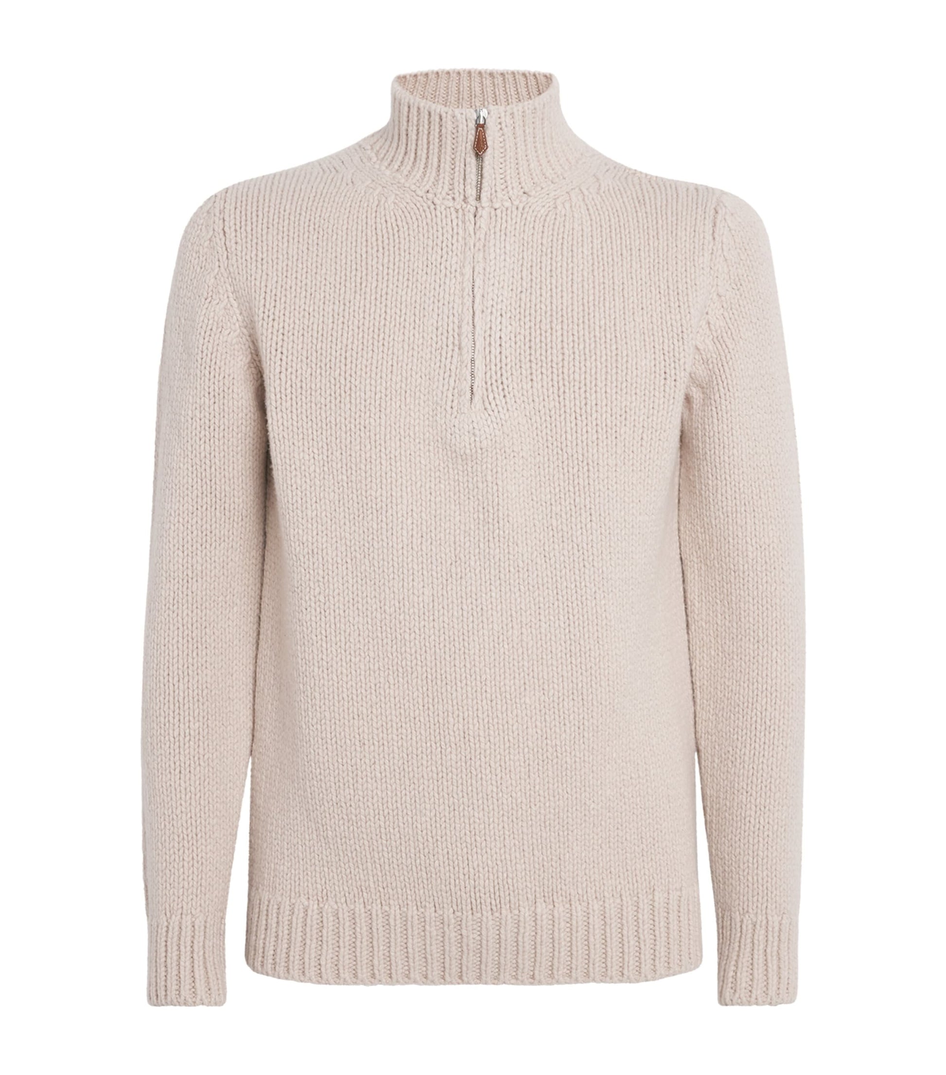 Beige Wool Quarter-Zip Sweater