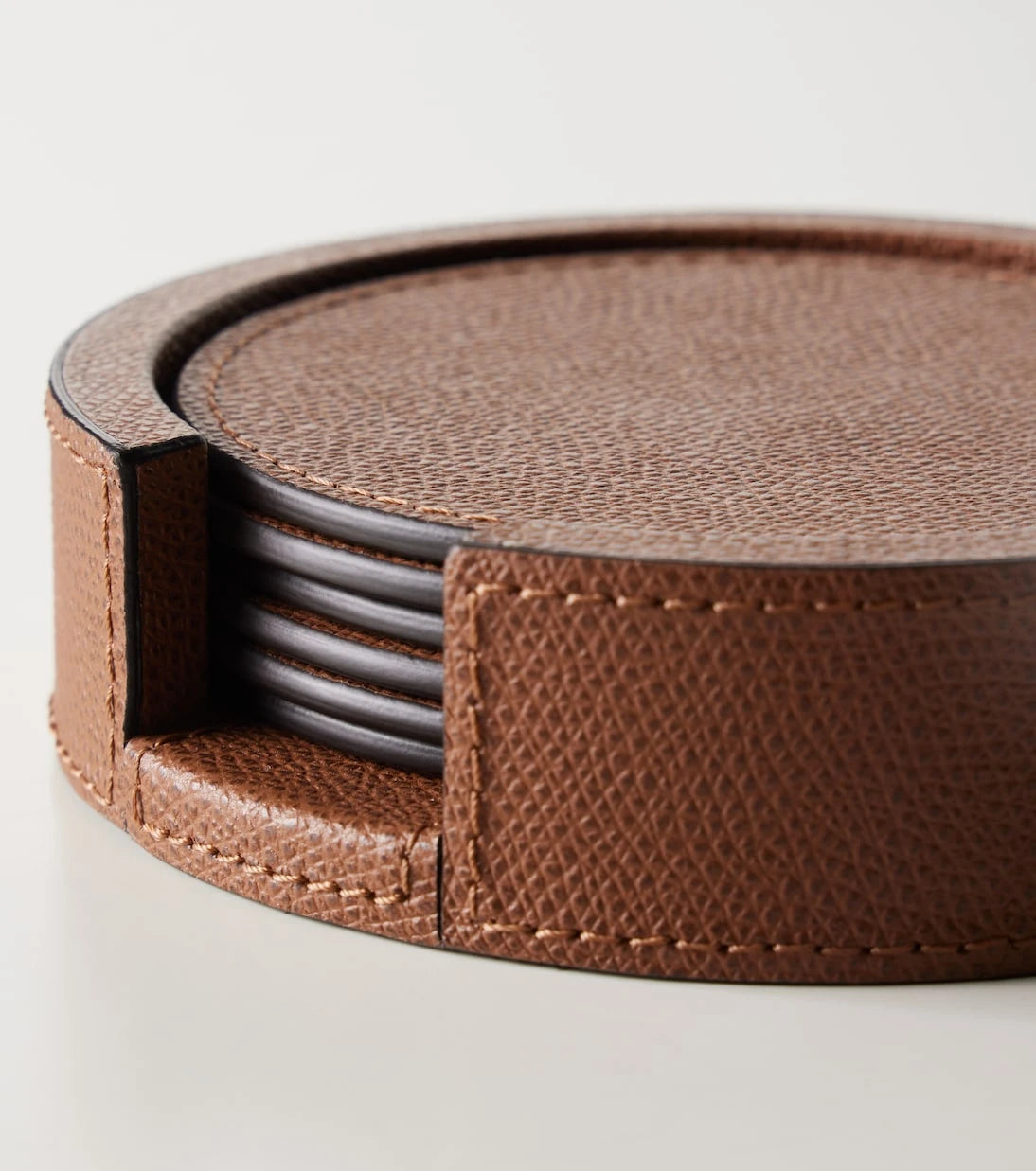 Giobagnara - Set of 6 leather coasters with holder
