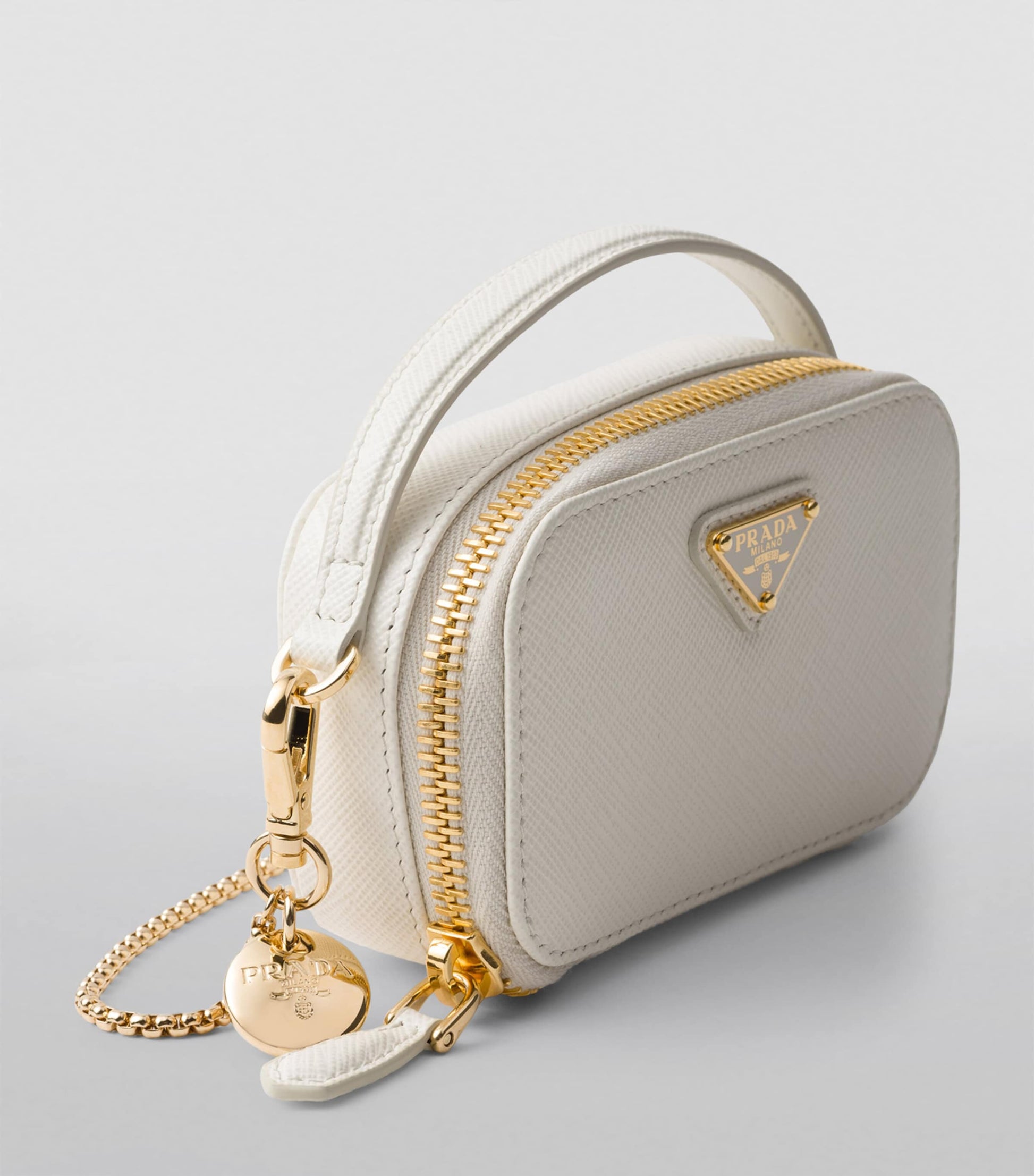 White Saffiano Leather Mini Pouch