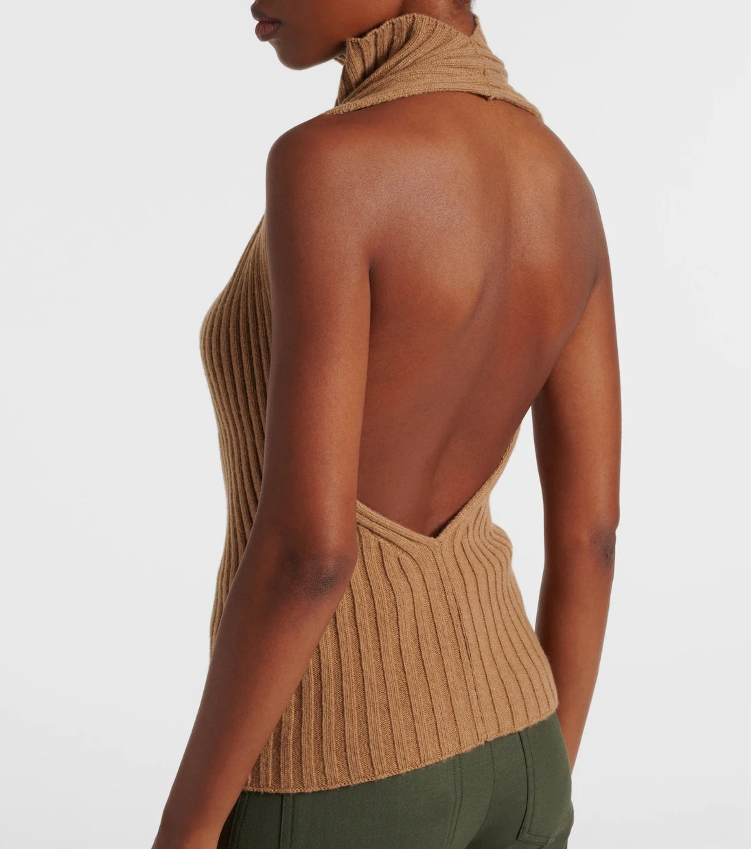 Victoria Beckham - Draped ribbed-knit wool-blend top