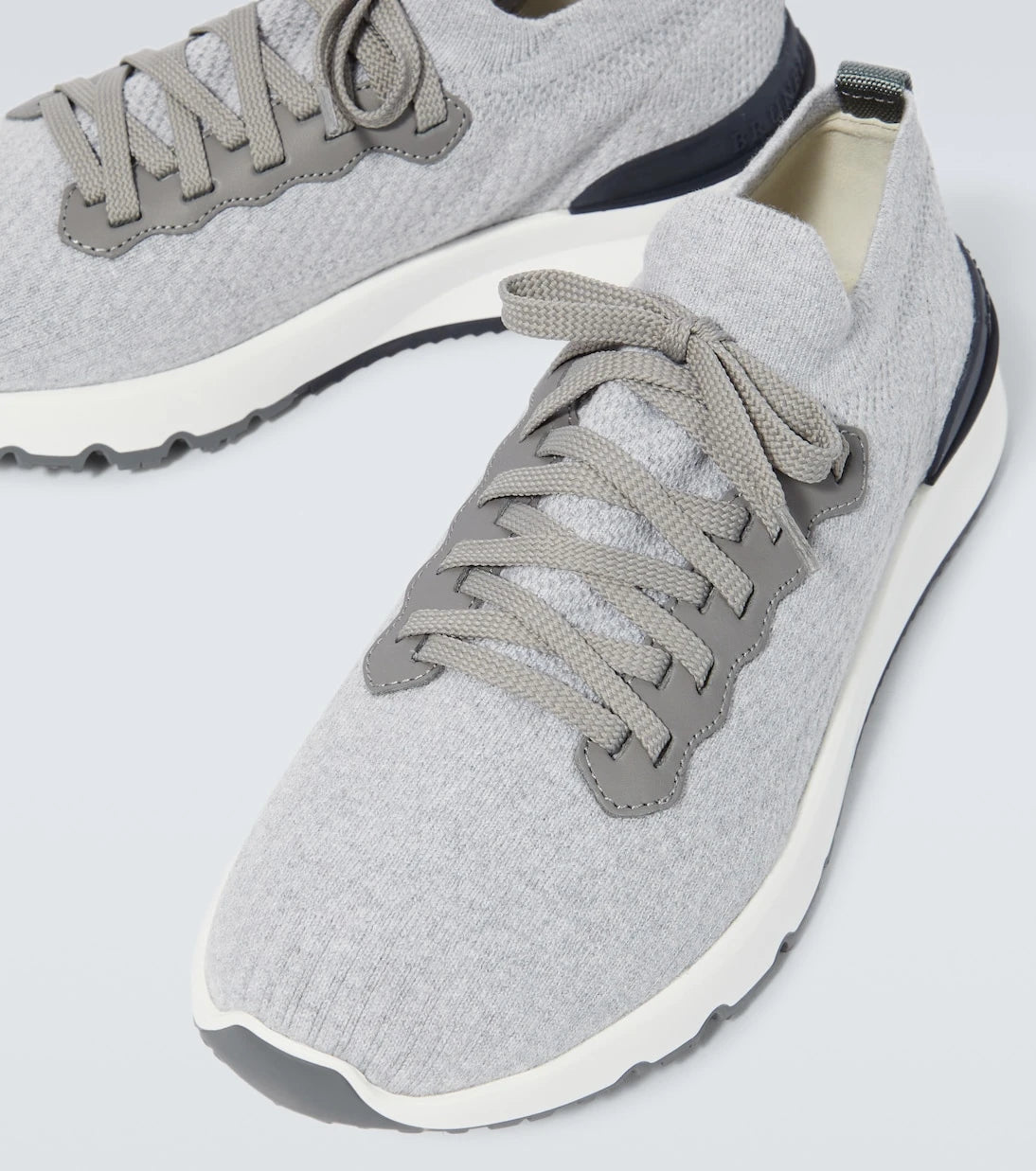 Brunello Cucinelli - Leather-trimmed knitted slip-on sneakers