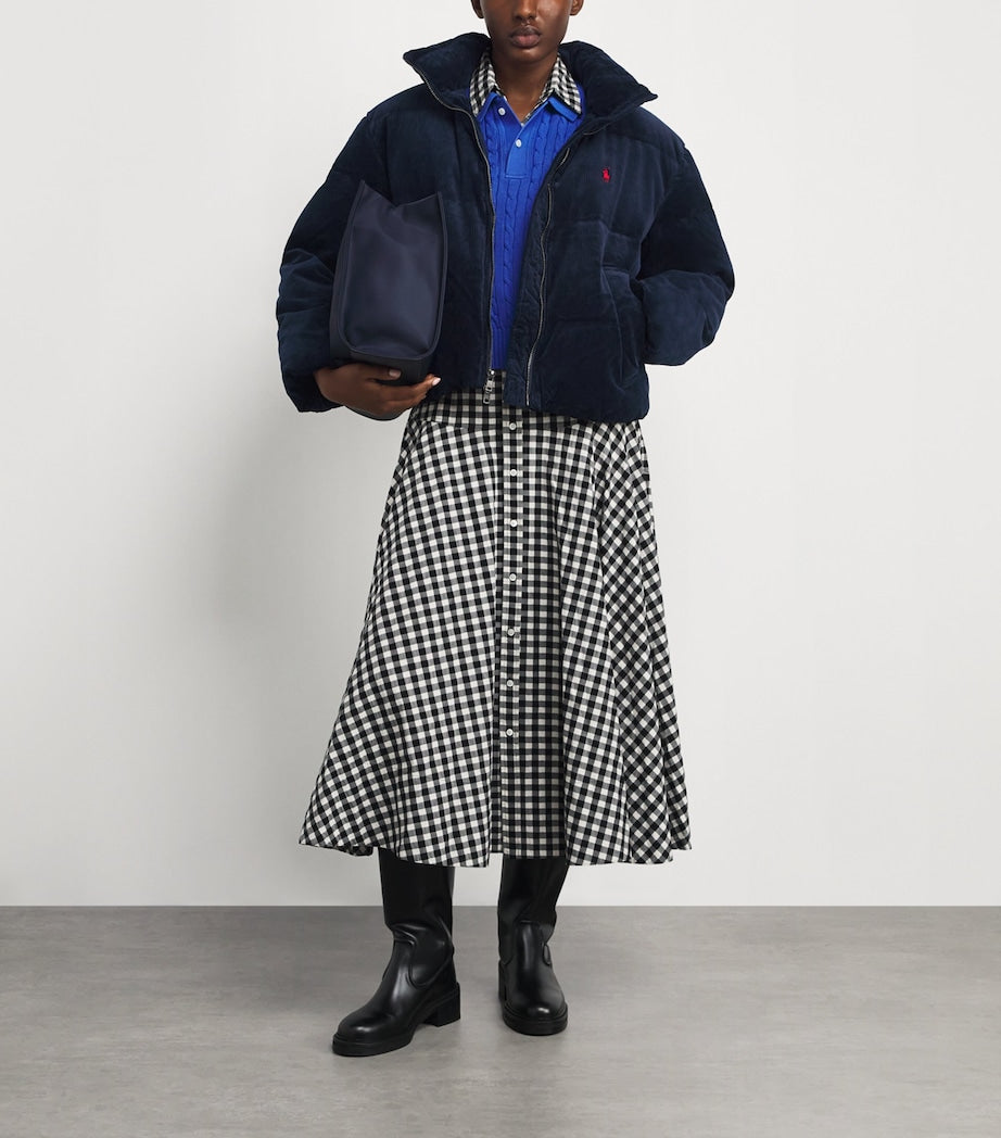 Navy Stretch-Cotton Corduroy Puffer Jacket