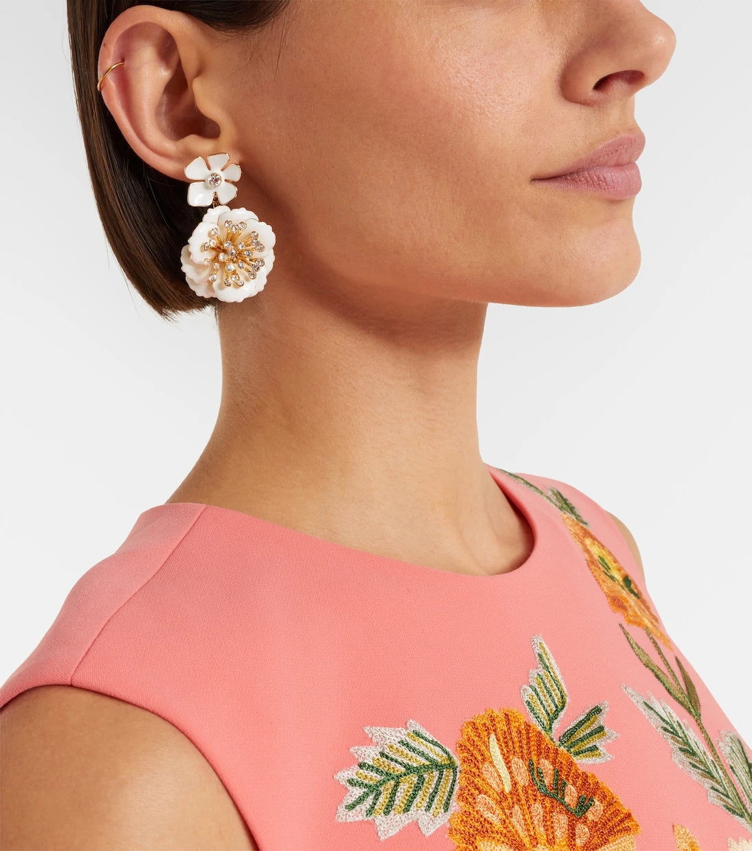 Carolina Herrera - Crystal-embellished floral drop earrings