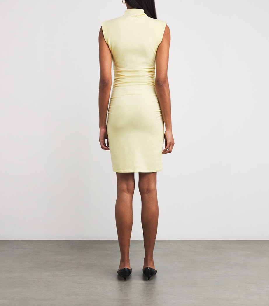 Yellow Jersey High-Neck Mini Dress