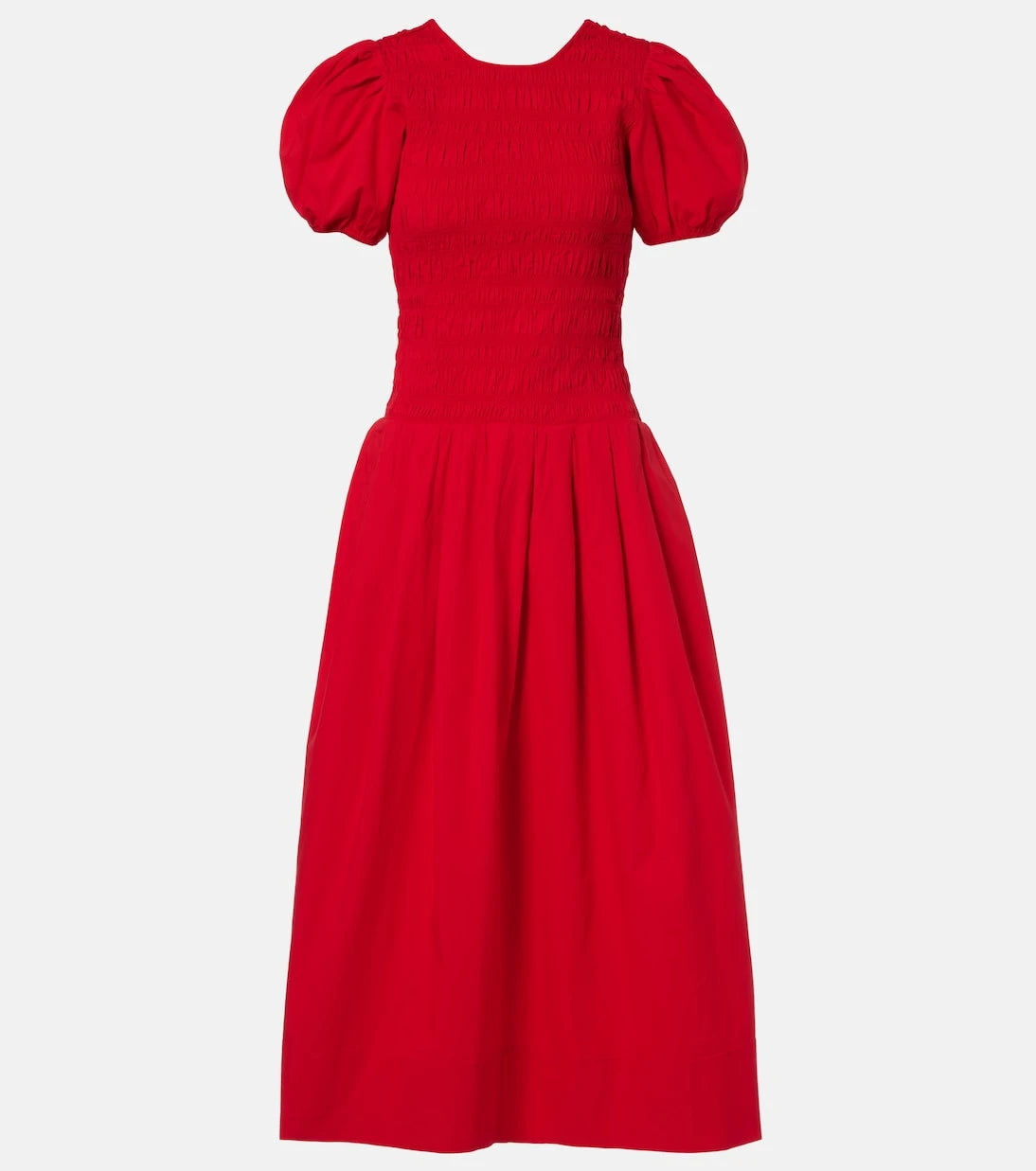 Ganni - Shirred cotton-blend poplin midi dress