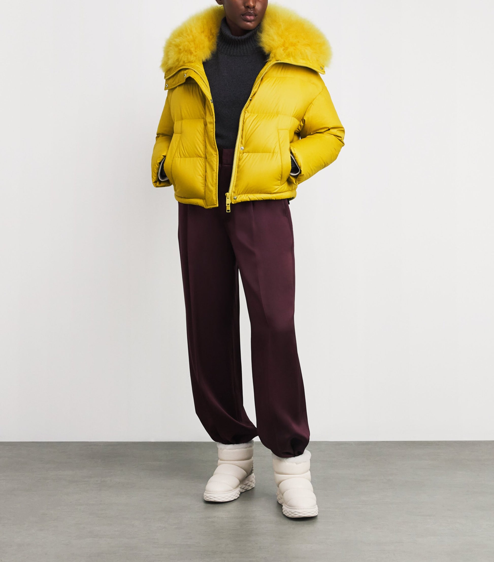 Yves Salomon Yellow Down-Fur Technical Puffer Jacket (60cm)