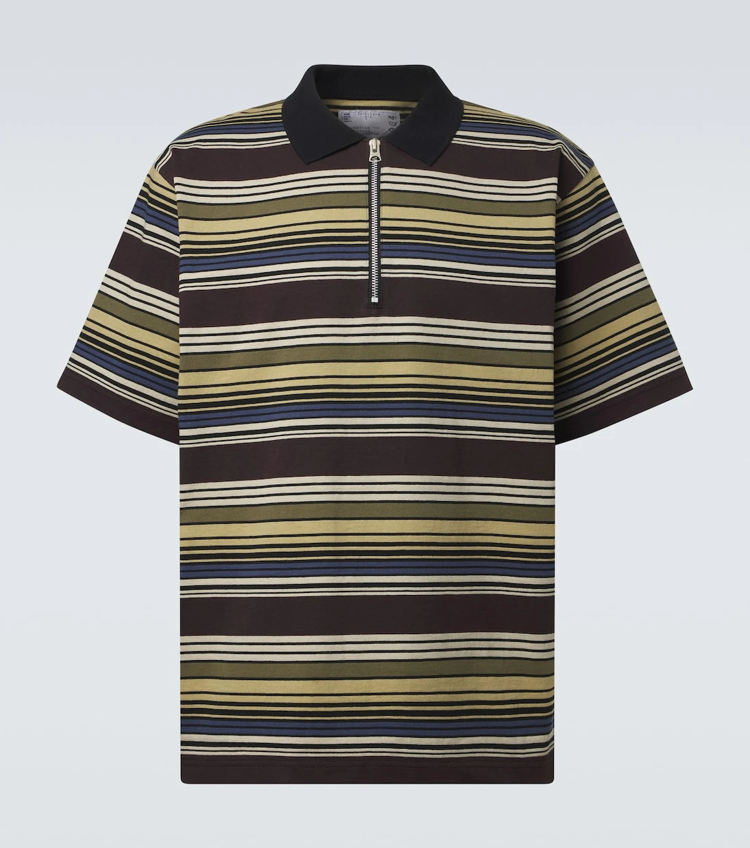 Sacai - Striped cotton half-zip polo shirt