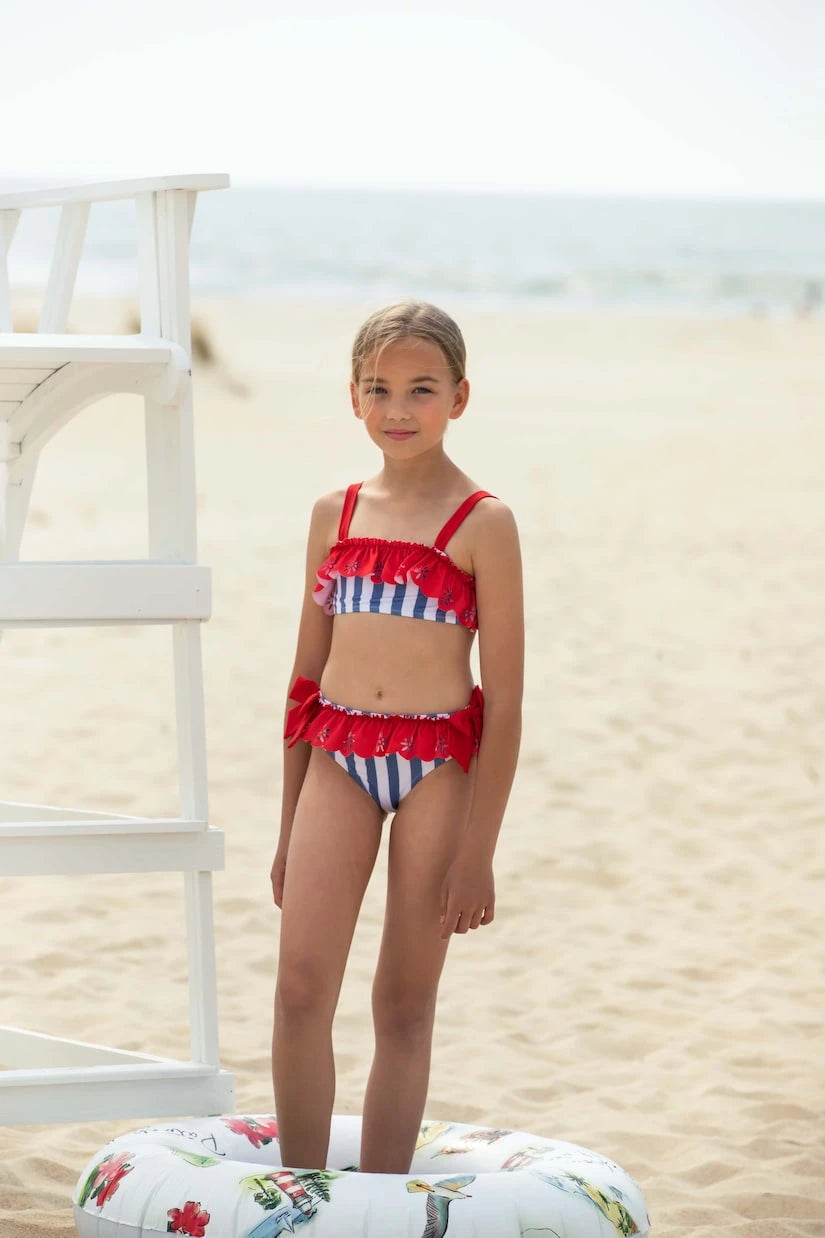Patachou - Striped ruffled bow-detail bikini