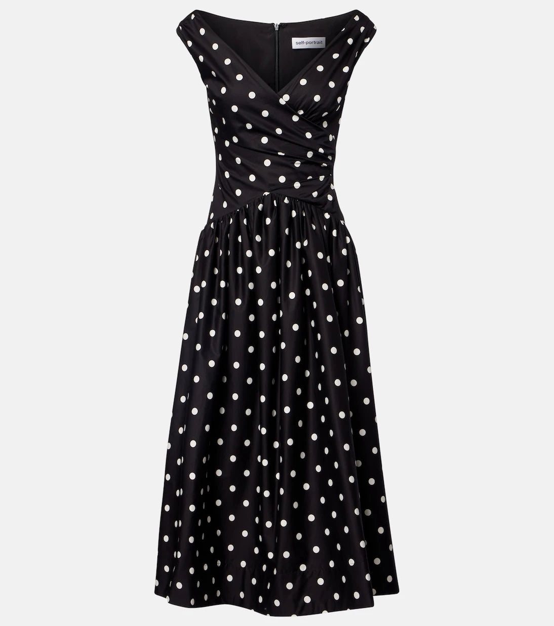 Self-Portrait - Polka-dot off-shoulder cotton midi dress