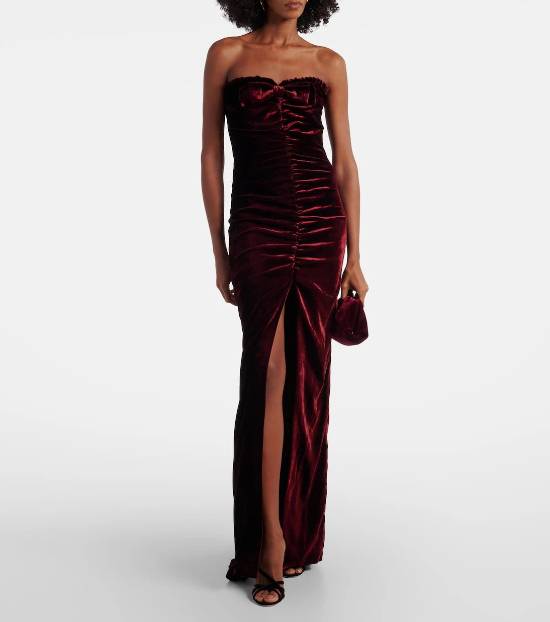 Alessandra Rich - Bow-detail ruched velvet gown