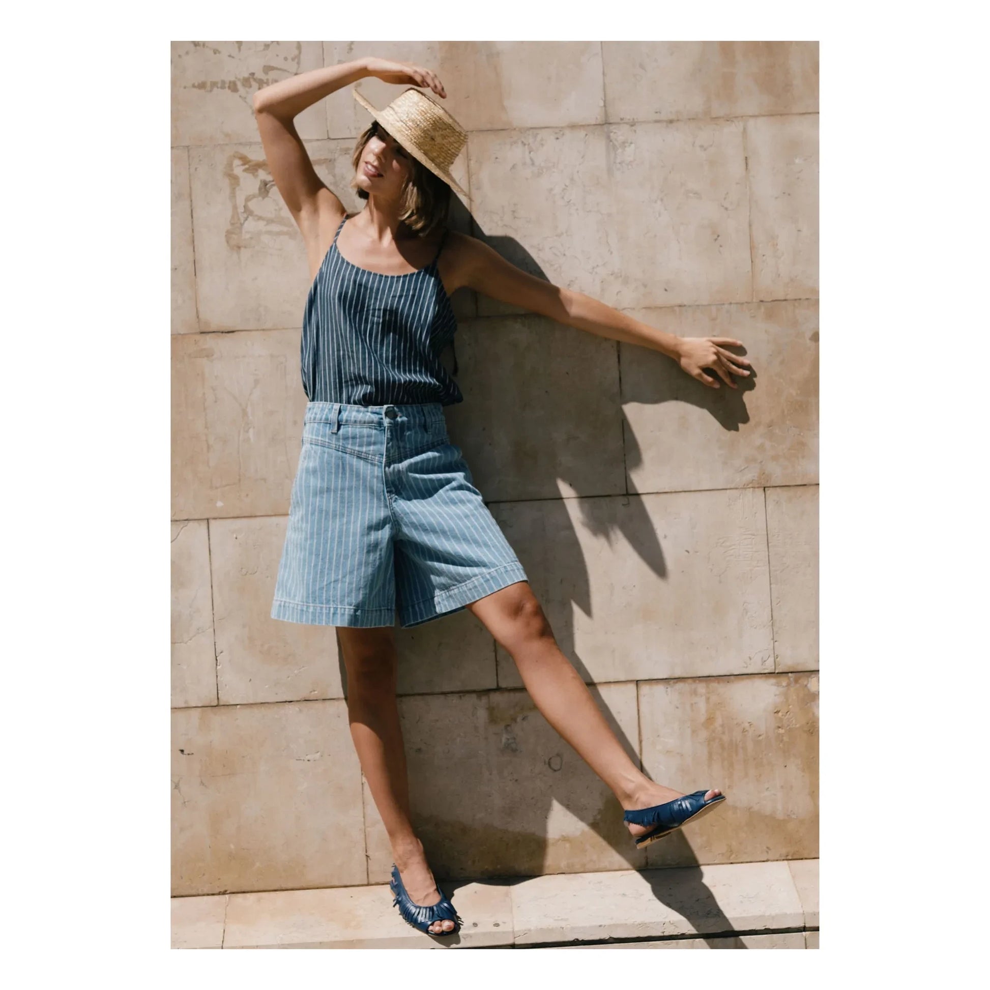 The Tiny Big Sister - Cotton Stripe Shorts | Denim blue