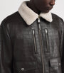 Mackage Brown Embossed-Leather Chance-NV Bomber Jacket