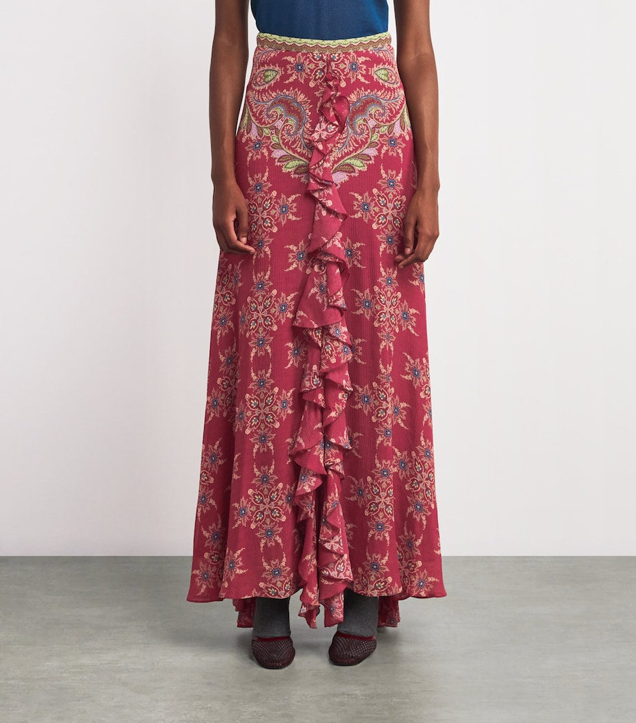 Etro Red Ruffled Maxi Skirt