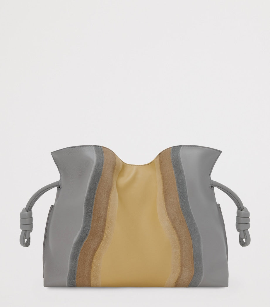 LOEWE Grey Leather Stripe Flamenco Clutch Bag
