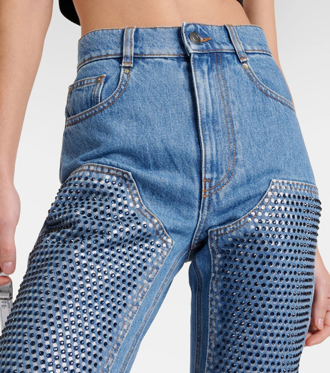 Area - Crystal-embellished high-rise straight jeans