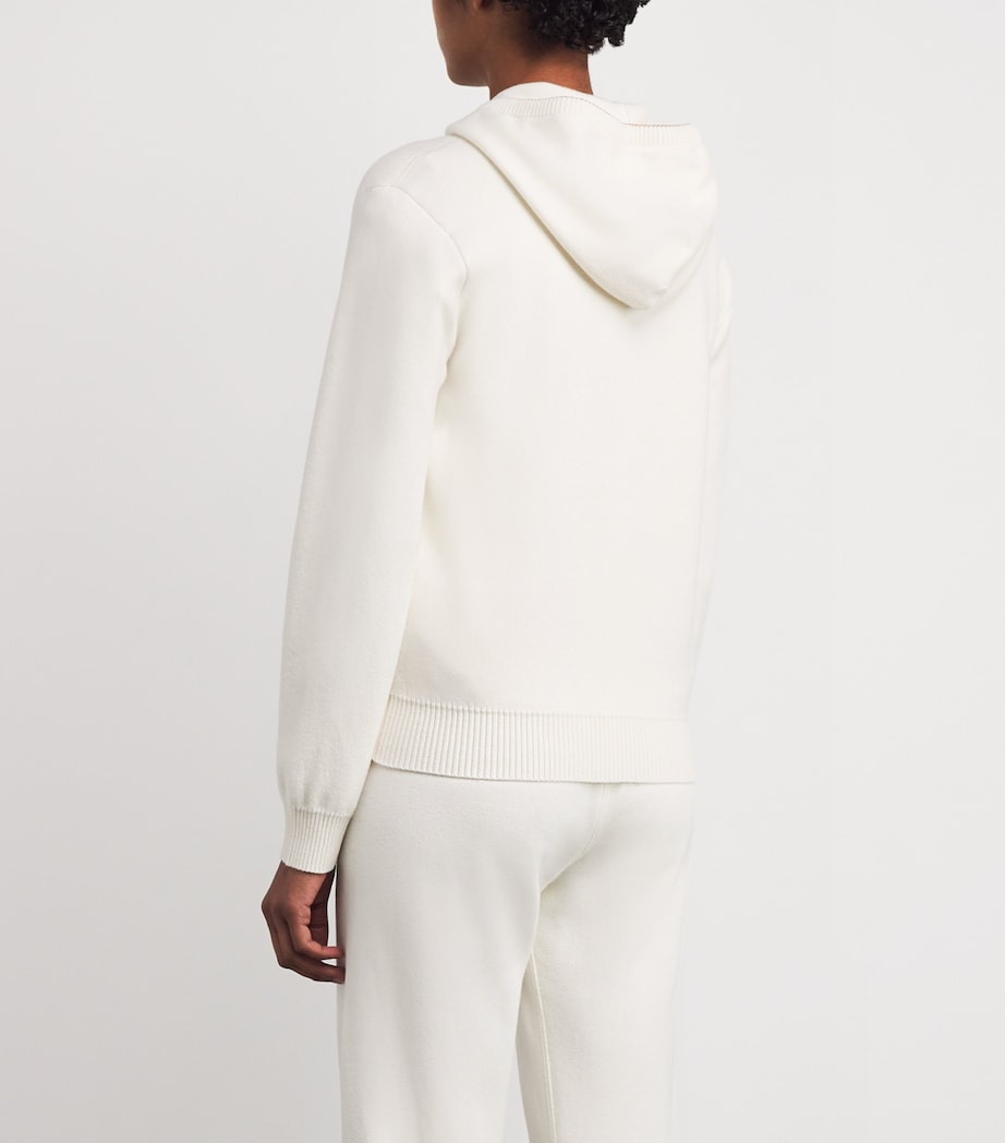 White Cashmere-Cotton Blend Zip-Up Hoodie