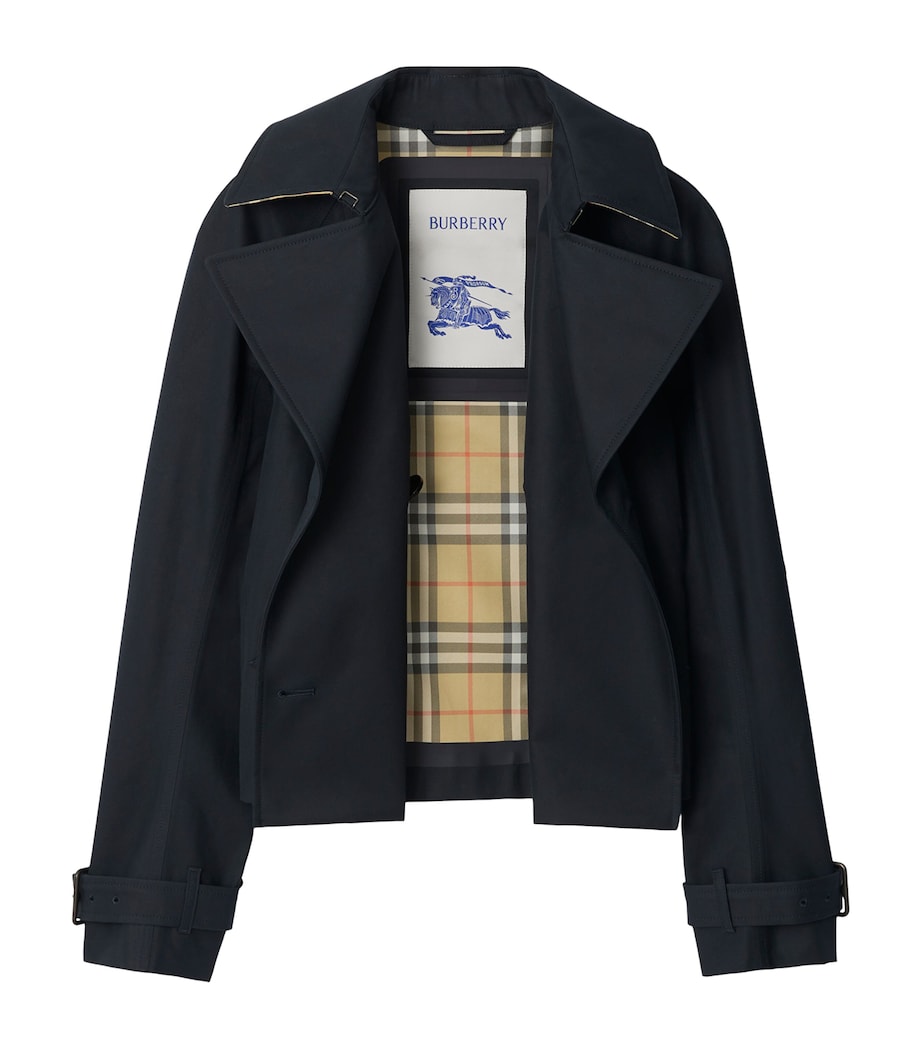 Navy Cotton Cropped Trench Coat