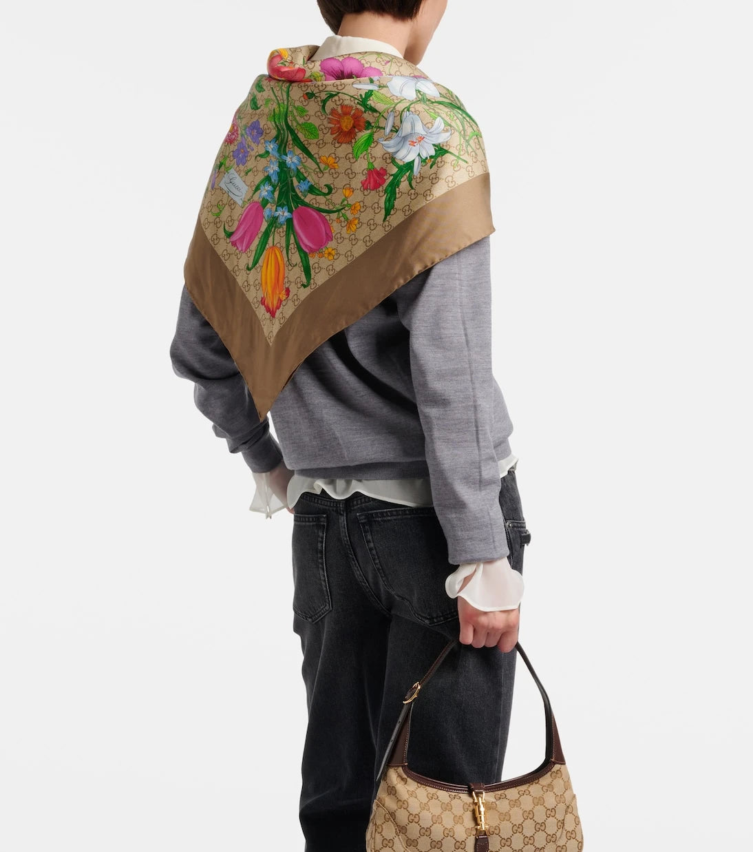 Gucci - GG floral silk twill scarf
