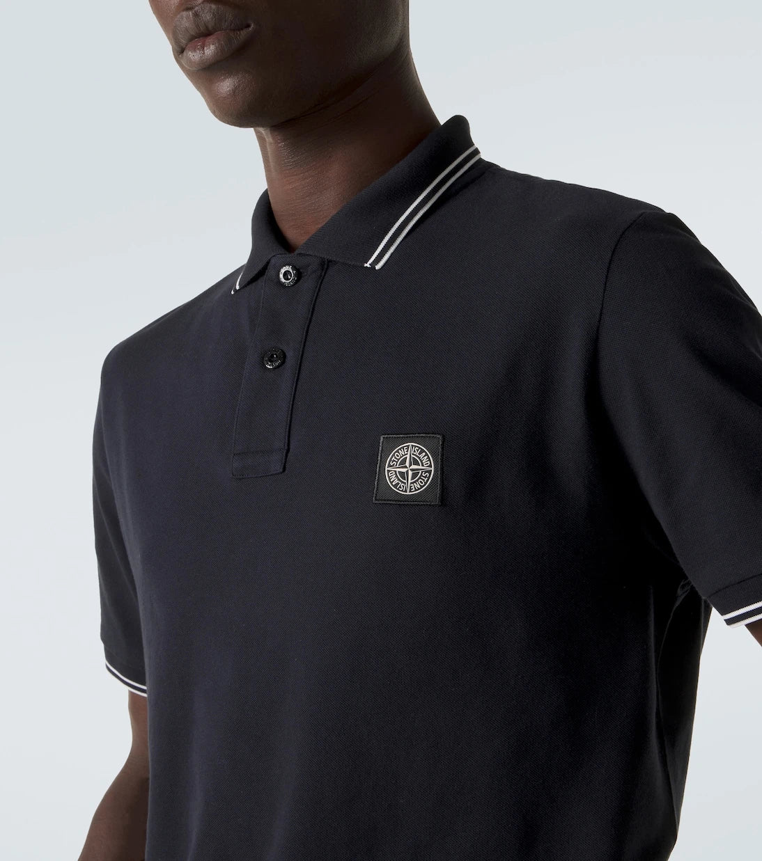 Stone Island - قميص بولو من نسيج البيكيه القطني المخلوط عليه شعار البوصلة