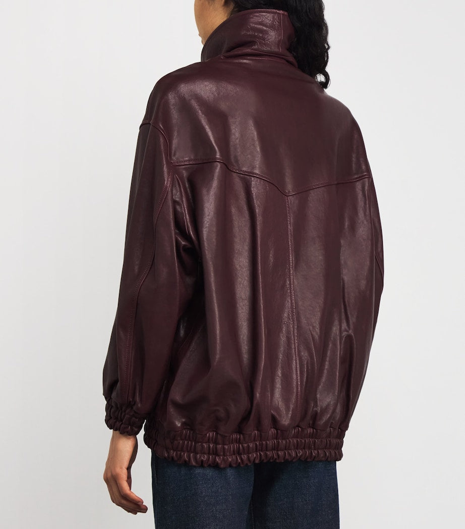 NOUR HAMMOUR Purple Beck Leather Bomber Jacket