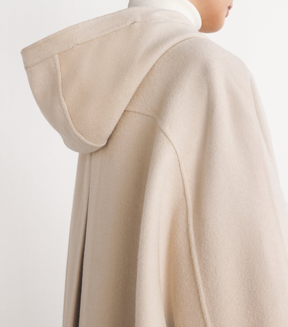 Yves Salomon Beige Wool-Cashmere Fur-Trim Cape Coat