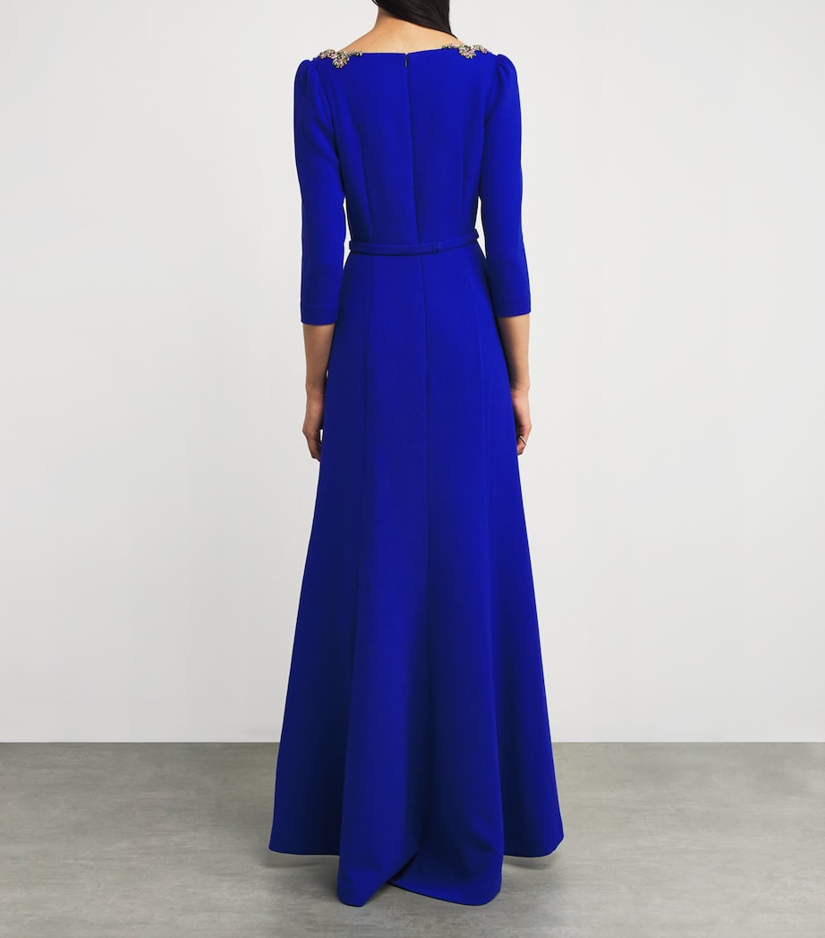 Blue Wool Embellished Gown