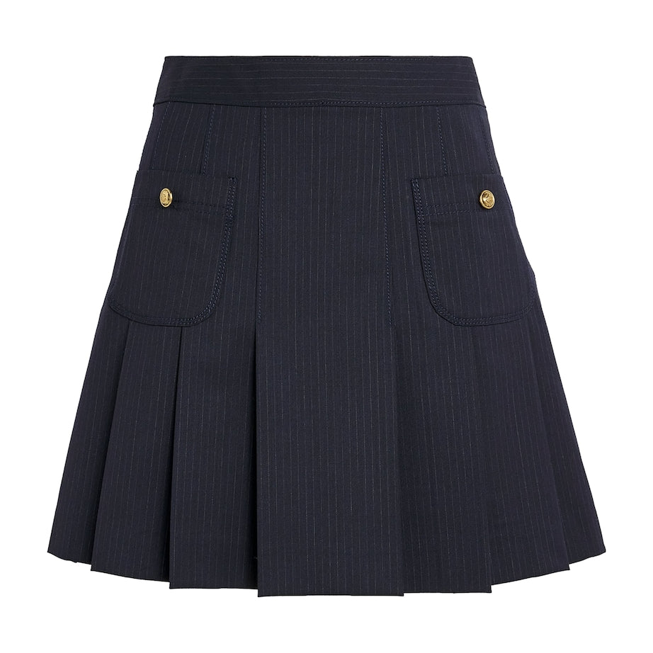 Blue Wool-Blend Pleated Mini Skirt