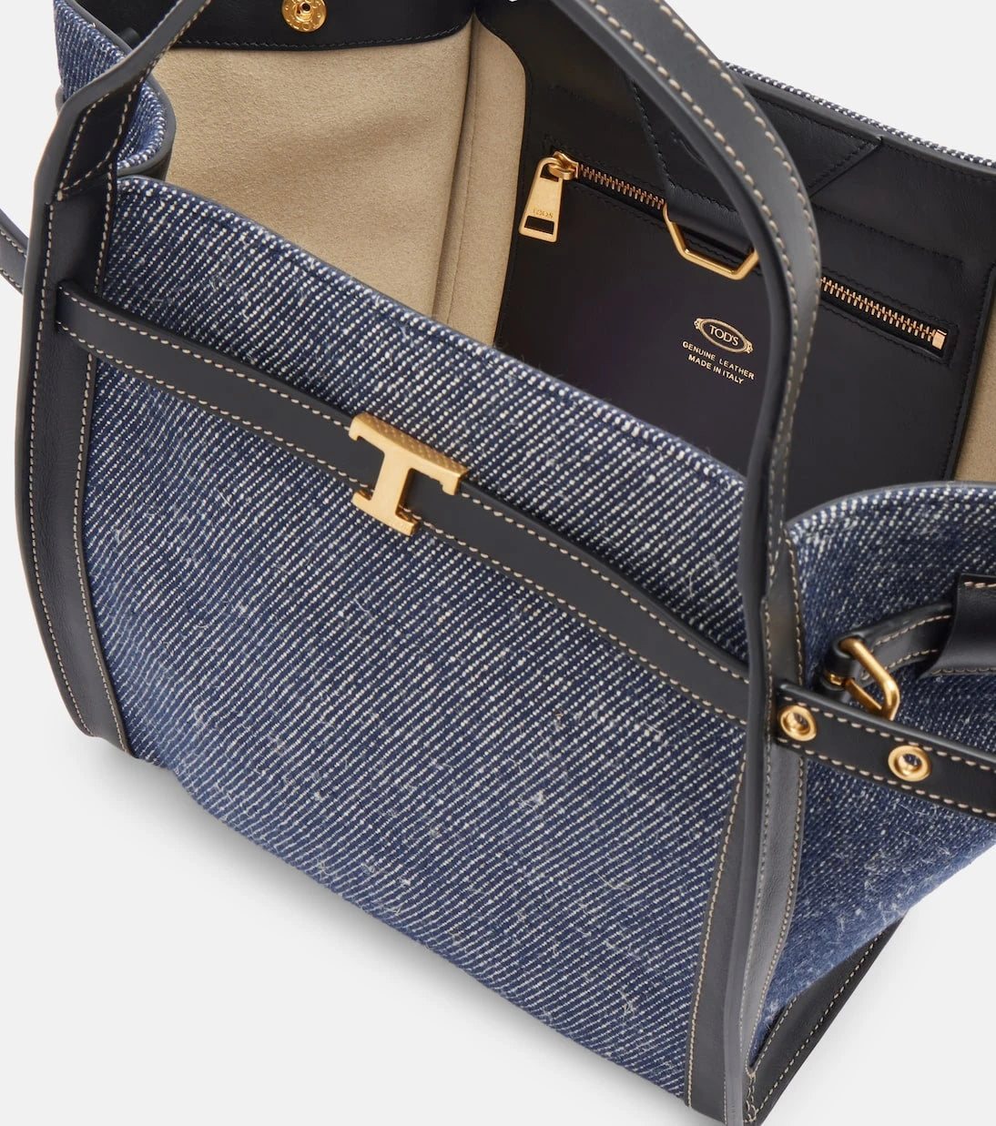 Tod's - Tim Small leather-trimmed denim tote bag