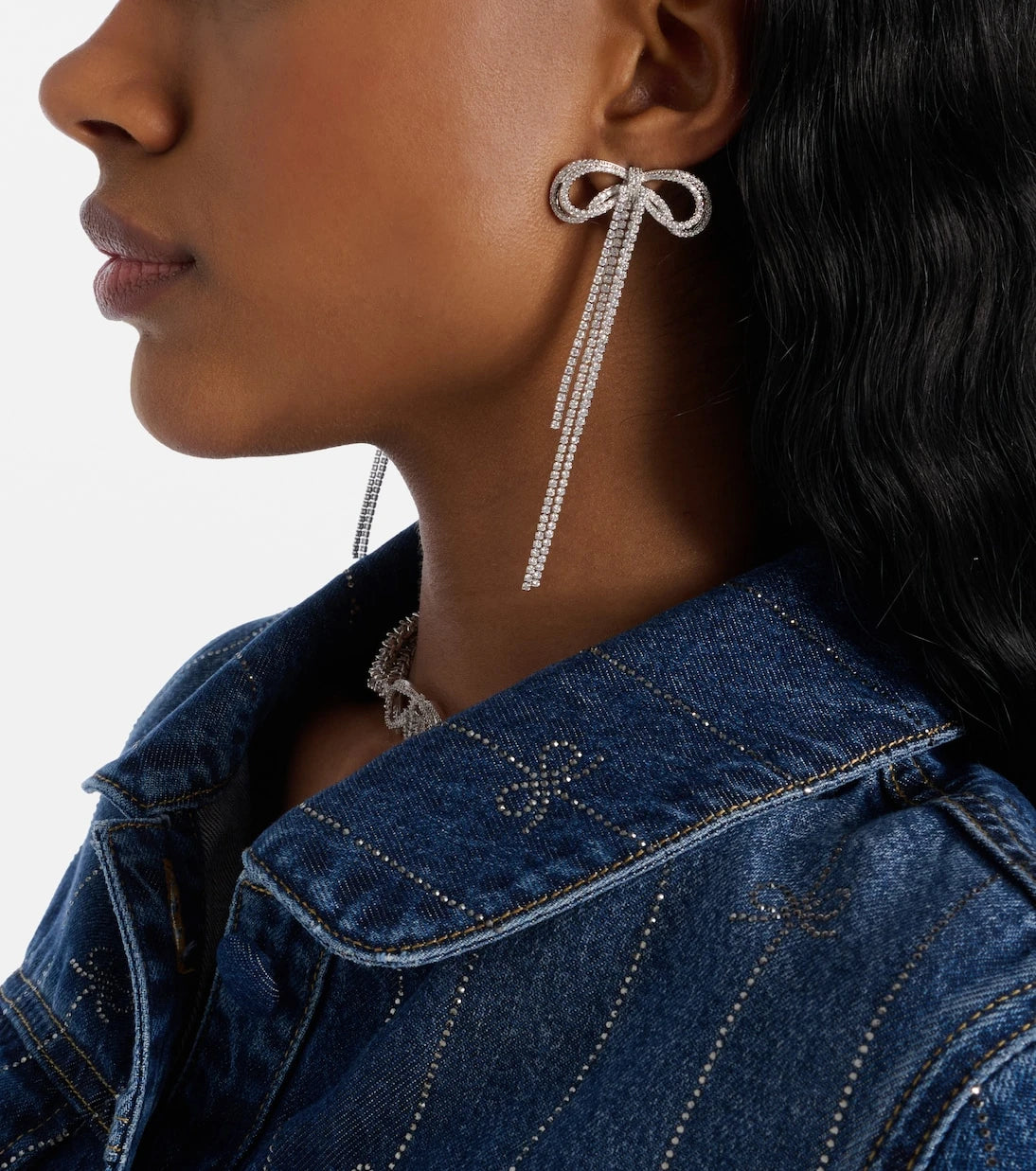 Self-Portrait - Bow crystal-embellished earrings