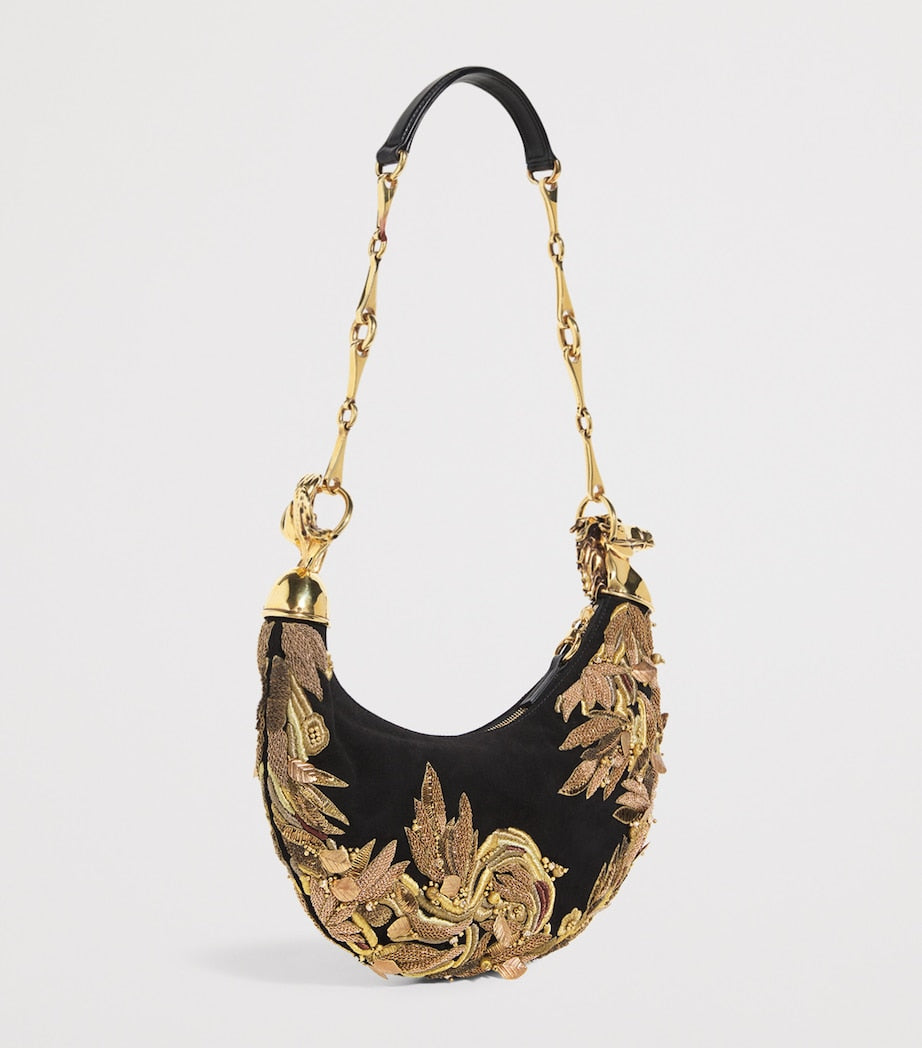 Chloé Black Suede Embellished Horse Shoulder Bag