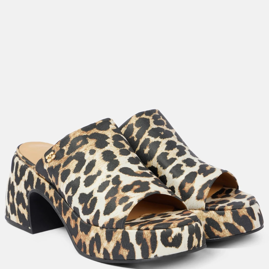 Ganni - Leopard-print satin platform mules