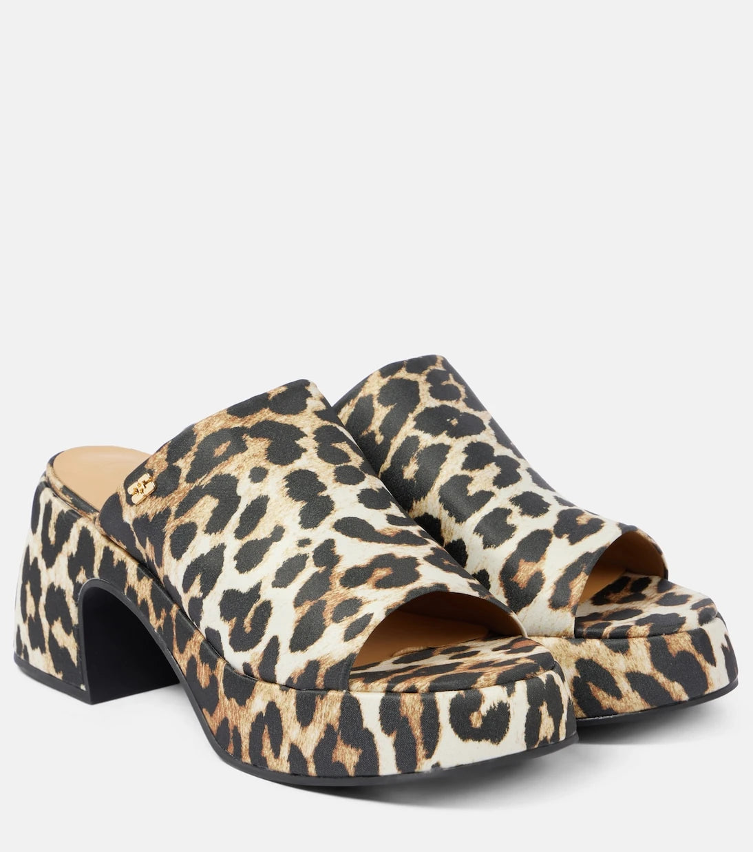 Ganni - Leopard-print satin platform mules