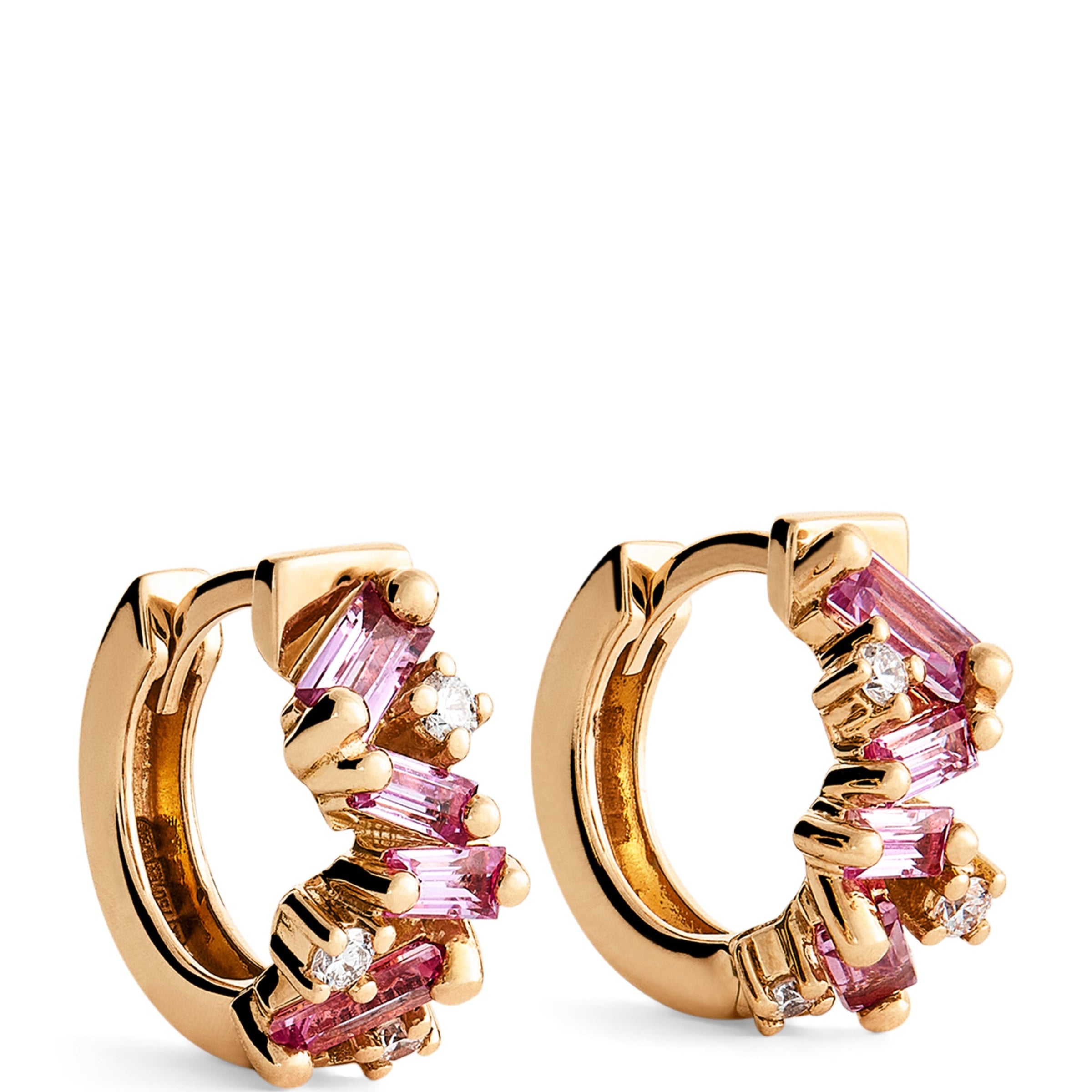 Suzanne Kalan Rose Gold, Diamond and Sapphire Frenzy Huggie Earrings