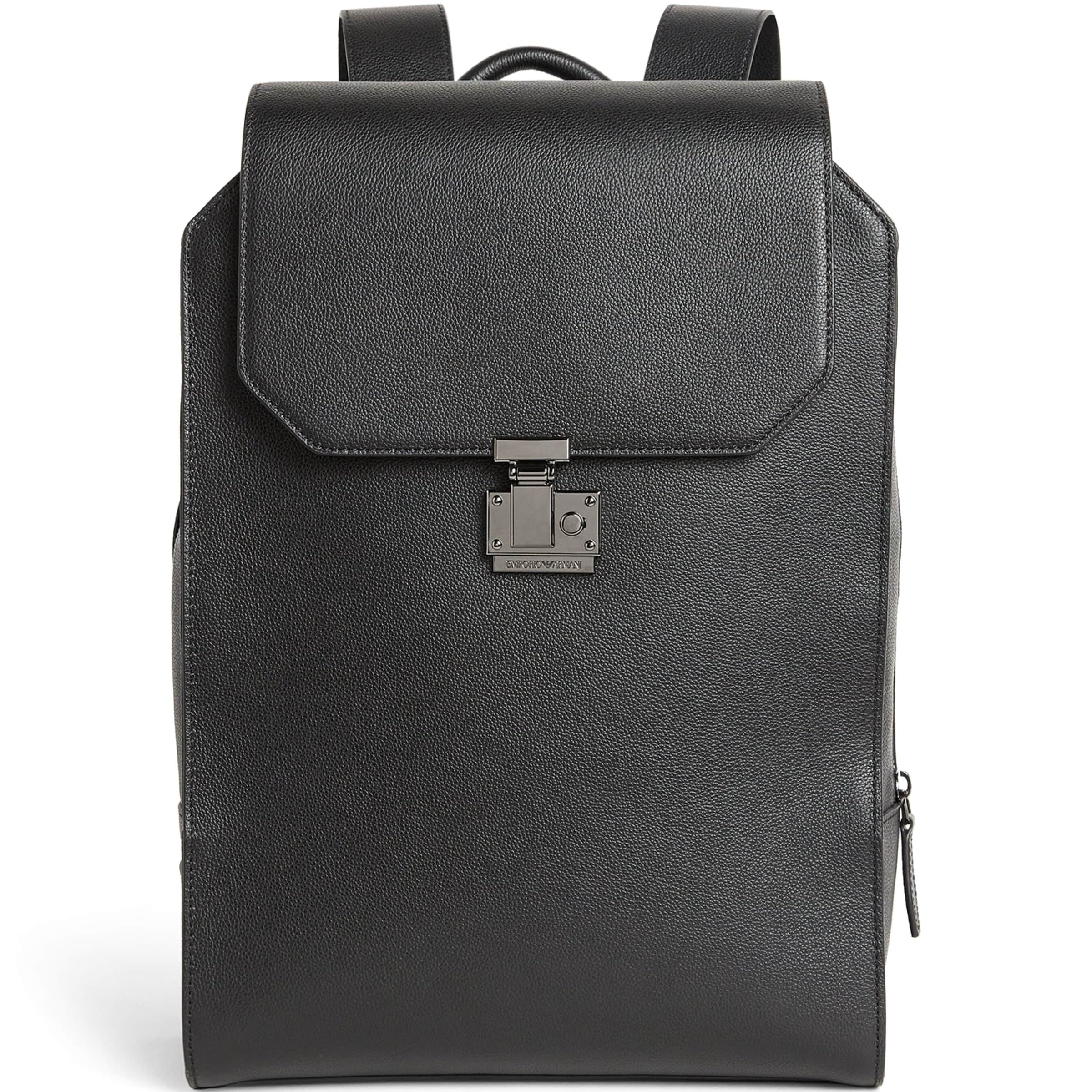 Emporio Armani Tumbled Leather Flapped Backpack