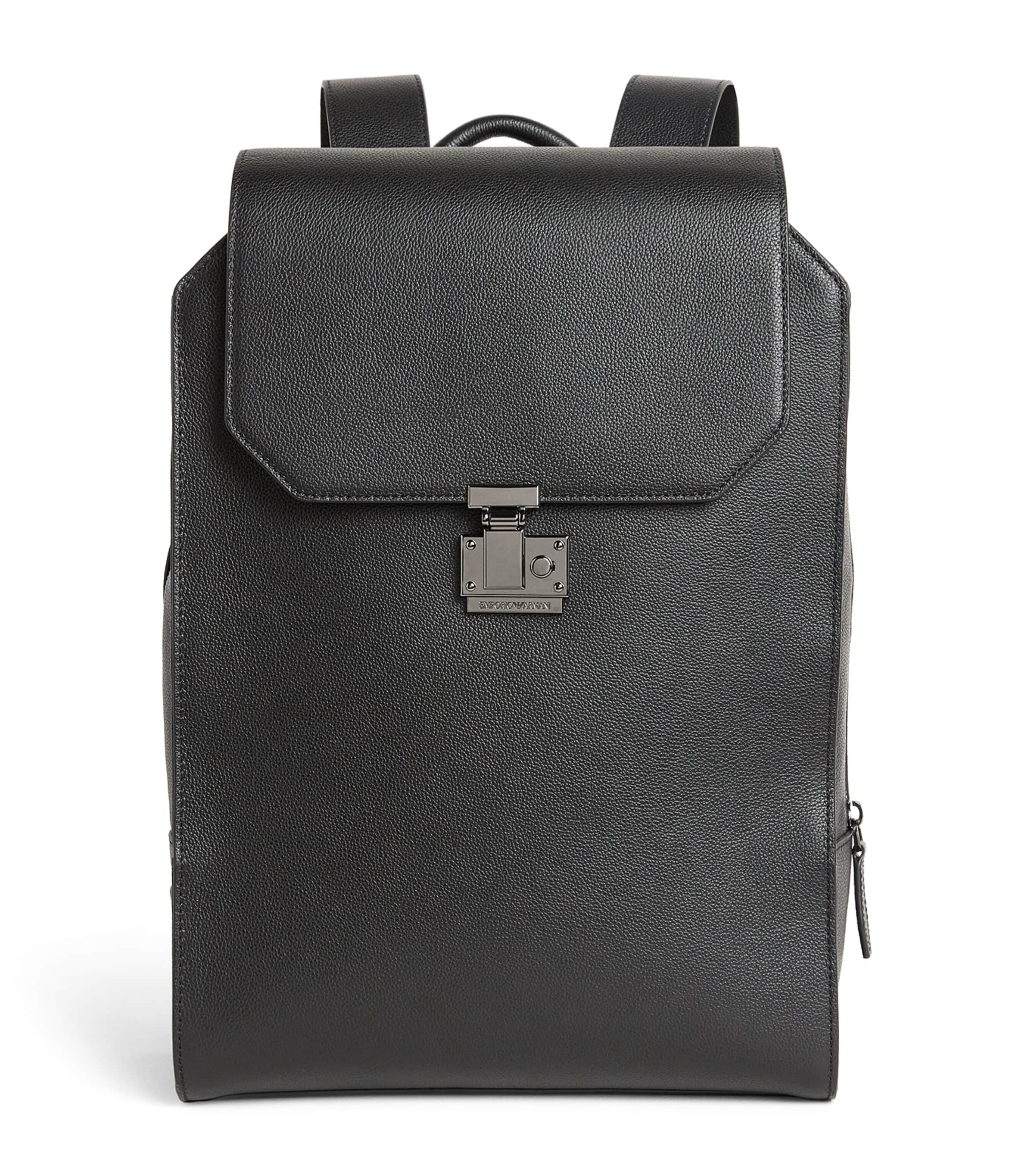 Emporio Armani Tumbled Leather Flapped Backpack