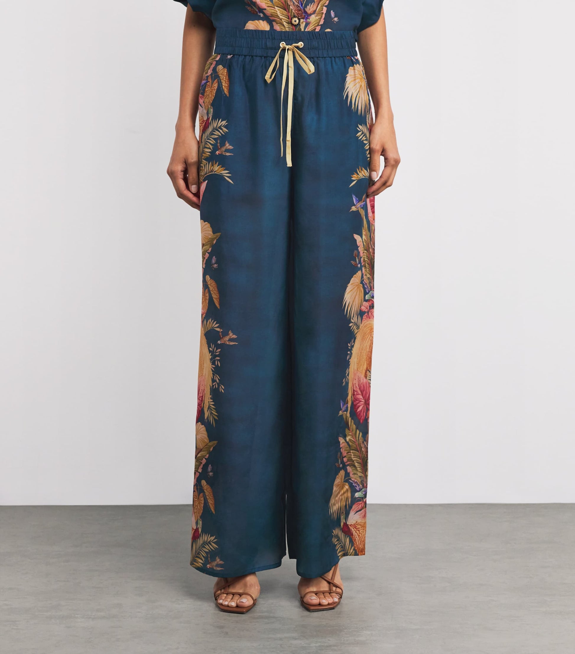 Navy Silk Printed Ascension Trousers