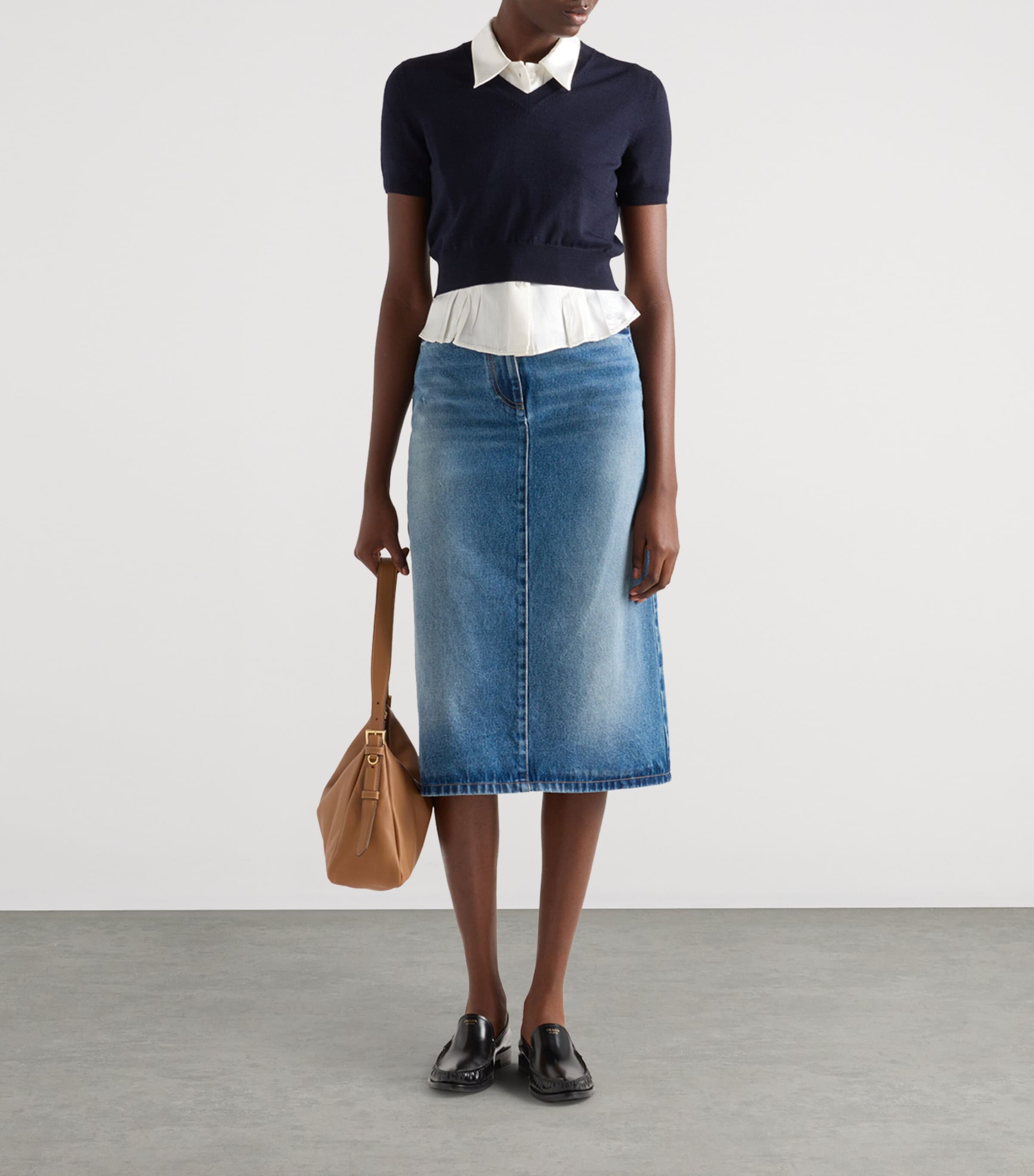 Blue Denim Midi Skirt