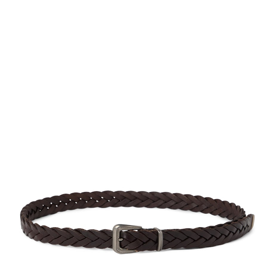 Brunello Cucinelli Brown Calf Leather Braided Belt