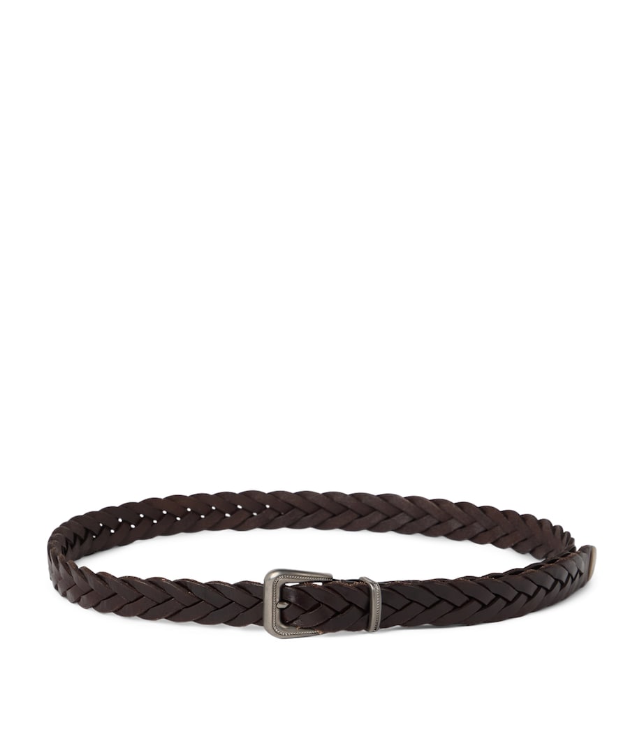 Brunello Cucinelli Brown Calf Leather Braided Belt