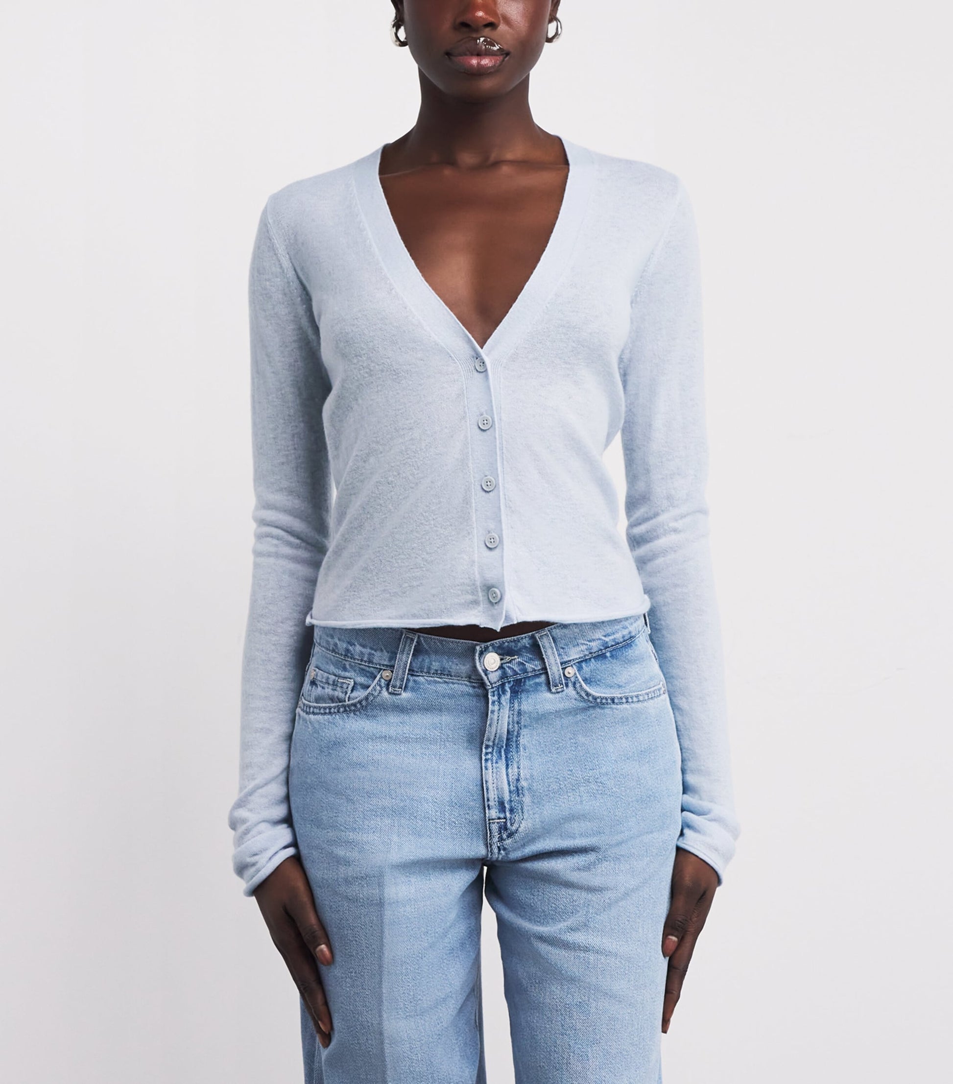 Blue Cashmere Sheer Cardigan