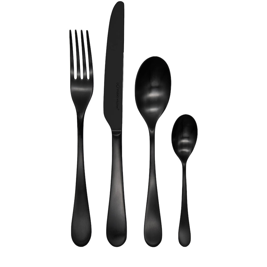 Black Satin Mulberry 24-Piece Cutlery Set