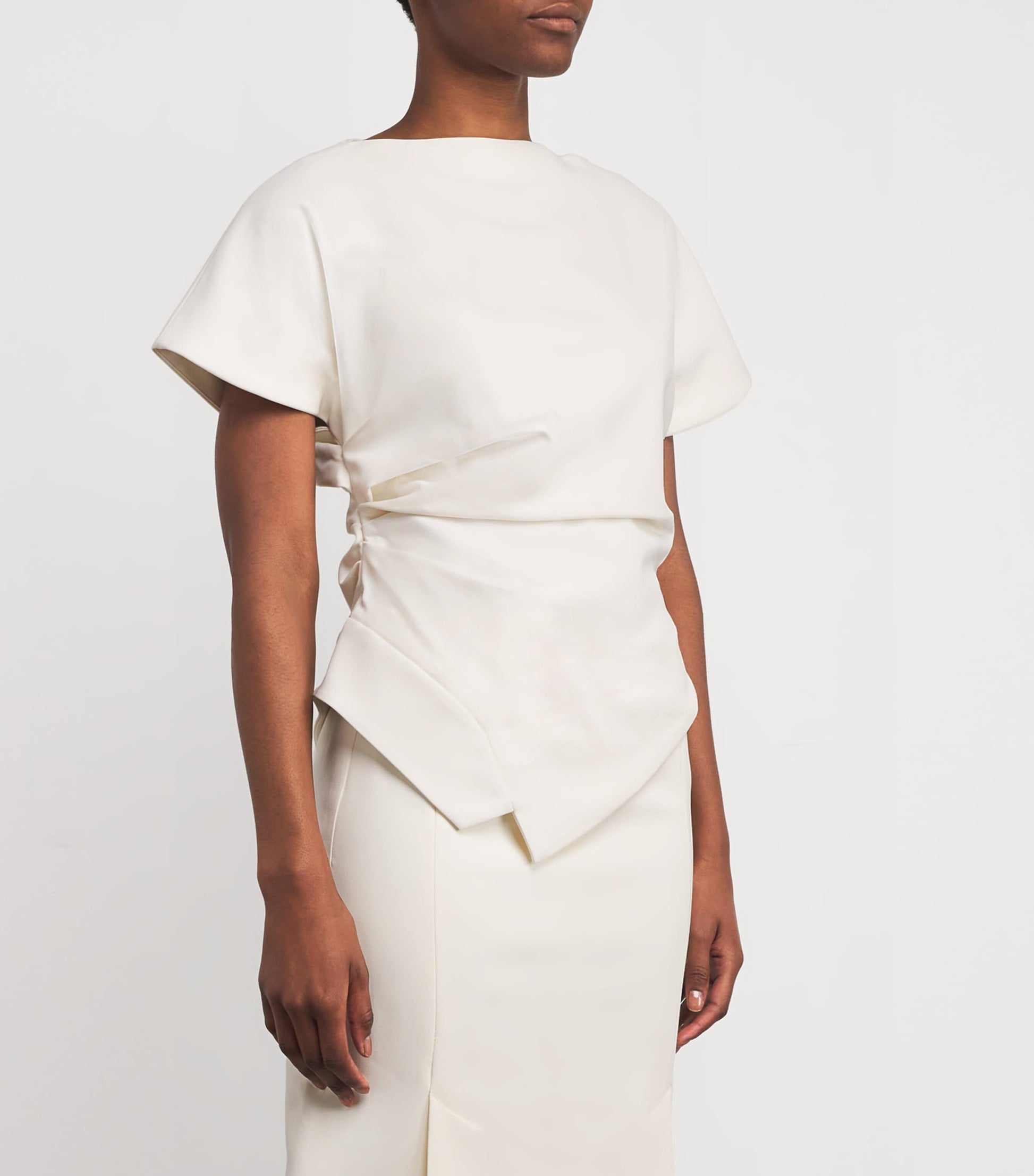 Róhe White Draped Short-Sleeve Top