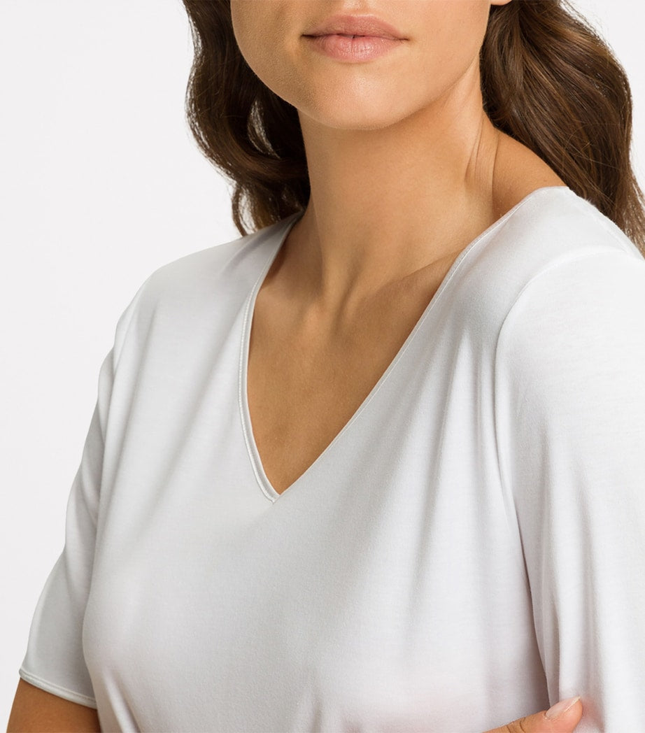 Short-Sleeve Cotton Silk Nightdress WHITE