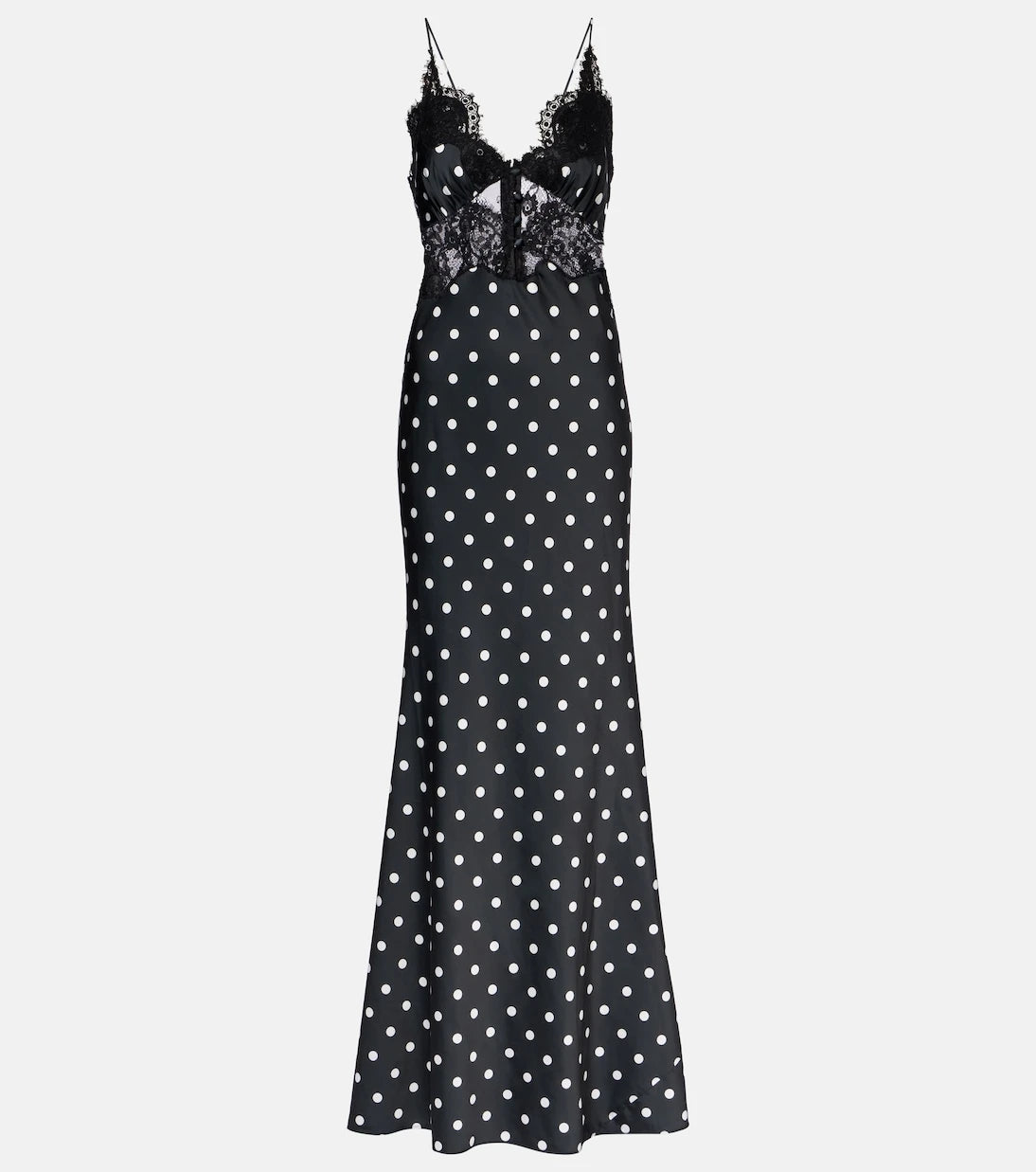 Self-Portrait - Polka-dot lace-trimmed satin gown