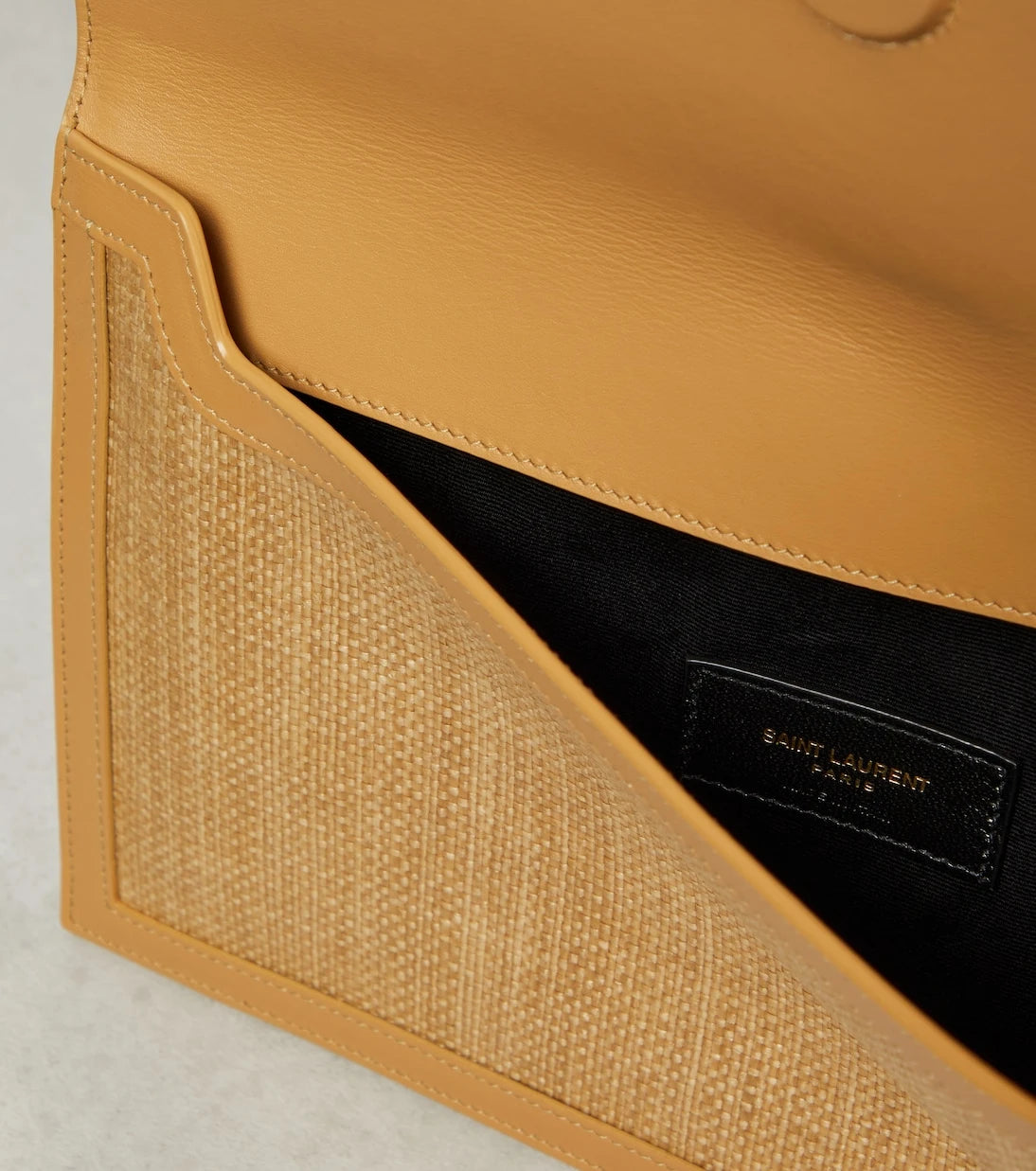 Saint Laurent - Uptown leather-trimmed raffia clutch